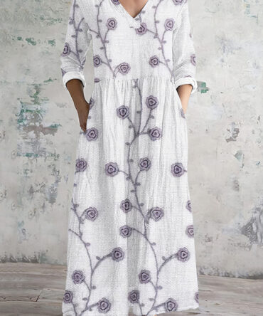 Vintage Cotton And Linen Floral Print Women's Dress