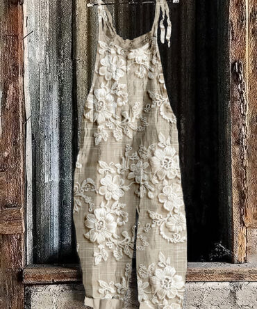 Vintage Floral Lace Embroidered Loose Cozy Jumpsuit