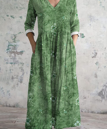 Vintage Green Floral Print Women's Dress