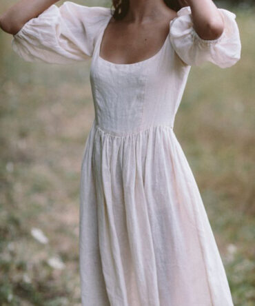 Vintage Elegant Puff Sleeve Scoop Neck Maxi Dress